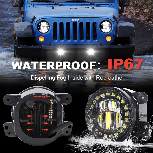 4 Inch Jeep Led Fog Light with White Halo Ring/Fog lights Projector Compatible with 2007-2018 Jeep Wrangler JK JKU TJ LJ Freedom Edition Fog Lamps - DOT Compliant