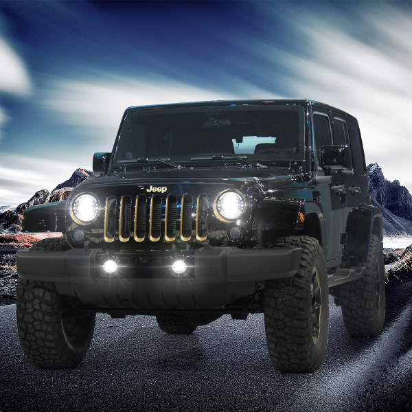 4 Inch Jeep Led Fog Light with White Halo Ring/Fog lights Projector Compatible with 2007-2018 Jeep Wrangler JK JKU TJ LJ Freedom Edition Fog Lamps - DOT Compliant