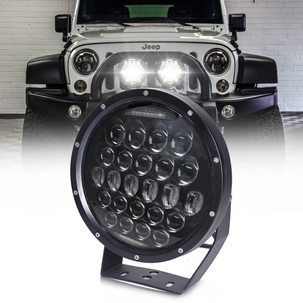 [300W] 9 Inch Round LED Work Light, Pod Lights with Built-in EMC, High/Low Beam Driving Lights with Adjustable Mounting Bracket for Jeep Wrangler Off Road 4x4 Truck Trailer ATV SUV Tractor - 1 PCS