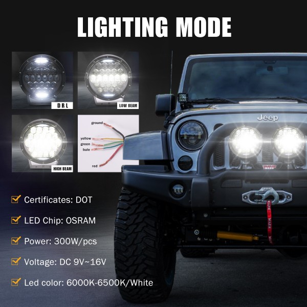 [300W] 9 Inch Round LED Work Light, Pod Lights with Built-in EMC, High/Low Beam Driving Lights with Adjustable Mounting Bracket for Jeep Wrangler Off Road 4x4 Truck Trailer ATV SUV Tractor - 1 PCS