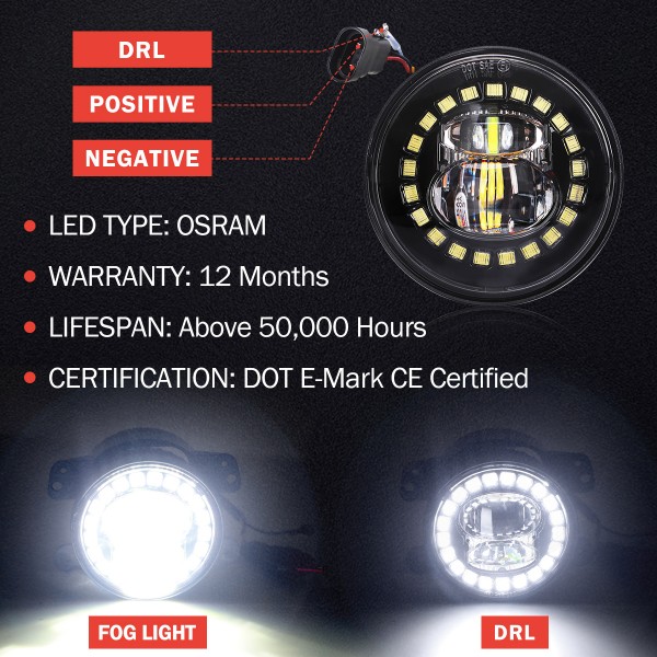 4.5 Inch Harley Fog Light Daymaker Passing Auxiliary CREE Led Spot Lamp Compatible with Harley Davidson 4-1/2 Inch Round Spot Lights - DOT Compliant