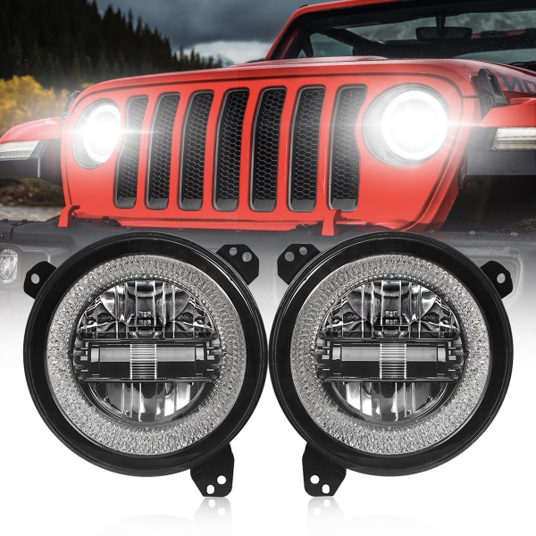 9 Inch Led Headlights [DOT Approved] Jeep Round Headlight with DRL High Beam and Low Beam for 2018-2020 Jeep Wrangler JL [Diamond Design]