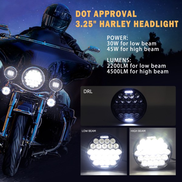 5.75 Inch Led Headlight 5-3/4 Inch Round Headlight with DRL High Low Beam for Harley Dyna Sportster Iron 883 Street Rod Softail Motorcycle