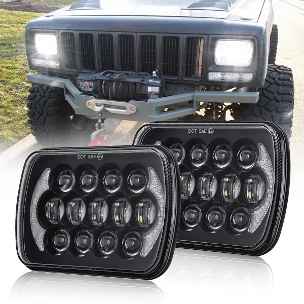 105W 5x7 7x6 Inch High Low Beam Led Headlights for Jeep Wrangler YJ Cherokee XJ H6054 H5054 H6054LL 69822 6052 6053 with Angel Eyes DRL (Black, 2PCS)