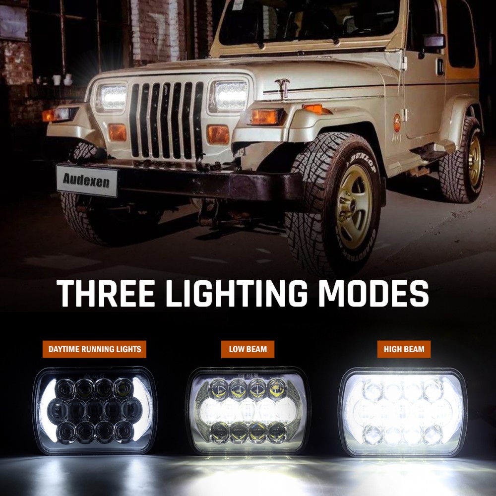 2 Pièces Phares LED 5x7 7x6 Pour Cherokee XJ Wrangler YJ - 160W 4 Modes Haute Basse DRL Clignotant