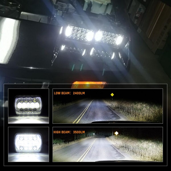 105W 5x7 7x6 Inch High Low Beam Led Headlights for Jeep Wrangler YJ Cherokee XJ H6054 H5054 H6054LL 69822 6052 6053 with Angel Eyes DRL (Black, 2PCS)