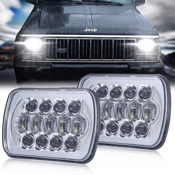 105W 5x7 7x6 Inch High Low Beam Led Headlights for Jeep Wrangler YJ Cherokee XJ H6054 H5054 H6054LL 69822 6052 6053 with Angel Eyes DRL (Chrome, 2PCS)