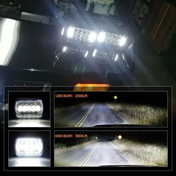 105W 5x7 7x6 Inch High Low Beam Led Headlights for Jeep Wrangler YJ Cherokee XJ H6054 H5054 H6054LL 69822 6052 6053 with Angel Eyes DRL (Chrome, 2PCS)