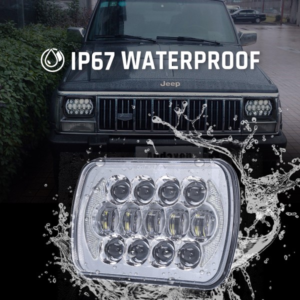 105W 5x7 7x6 Inch High Low Beam Led Headlights for Jeep Wrangler YJ Cherokee XJ H6054 H5054 H6054LL 69822 6052 6053 with Angel Eyes DRL (Chrome, 2PCS)