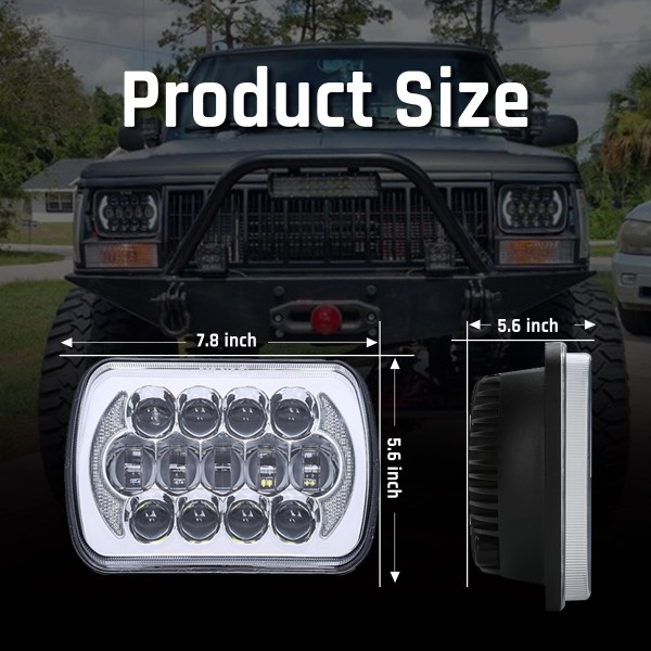 105W 5x7 7x6 Inch High Low Beam Led Headlights for Jeep Wrangler YJ Cherokee XJ H6054 H5054 H6054LL 69822 6052 6053 with Angel Eyes DRL (Chrome, 2PCS)