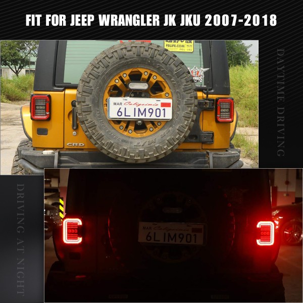 LED Tail Lights for Jeep Wrangler JK JKU 2007-2018, Unique"C" Shaped Design Clear Lens, 20W Reverse Lights, Built-in EMC, DOT Compliant, 2 PCS