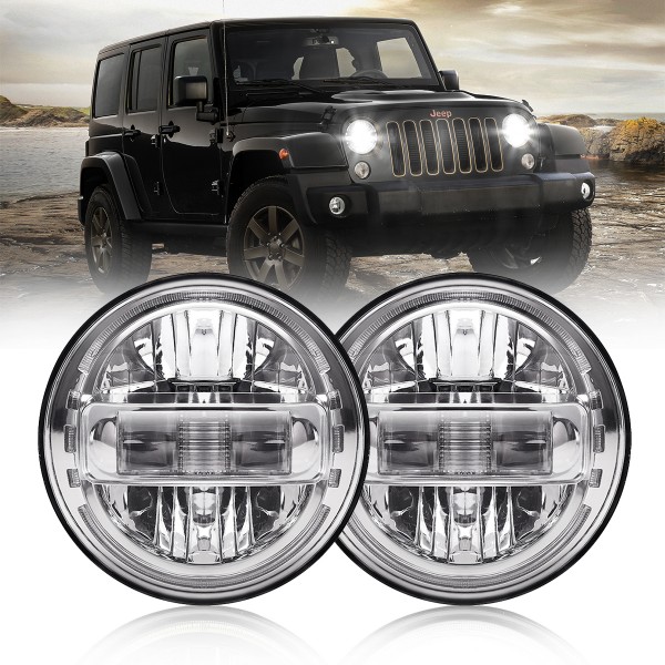 7 Inch Led Headlights DOT Approved Jeep Headlight with DRL Low Beam and High Beam for Jeep Wrangler JK LJ CJ TJ 1997-2018 Headlamps Hummer H1 H2-2020 Exclusive Patent (Chrome)