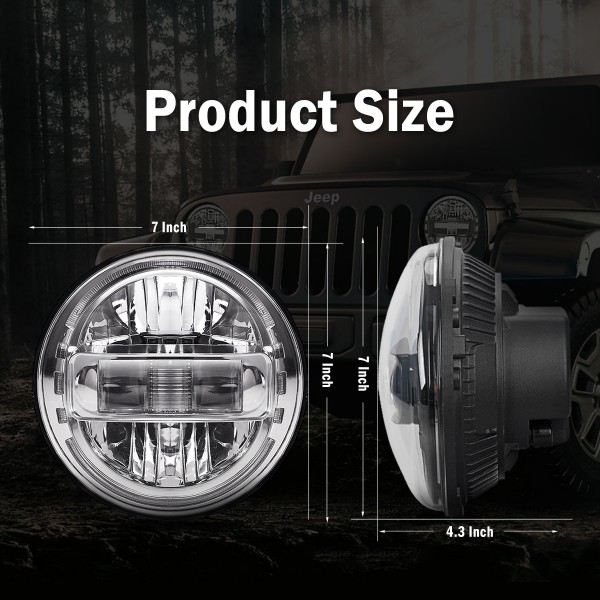 7 Inch Led Headlights DOT Approved Jeep Headlight with DRL Low Beam and High Beam for Jeep Wrangler JK LJ CJ TJ 1997-2018 Headlamps Hummer H1 H2-2020 Exclusive Patent (Chrome)