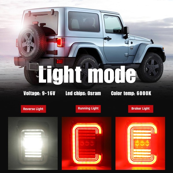 LED Tail Lights for Jeep Wrangler JK JKU 2007-2018, Unique"C" Shaped Design Smoked Lens, 20W Reverse Lights, Built-in EMC, DOT Compliant, 2 PCS