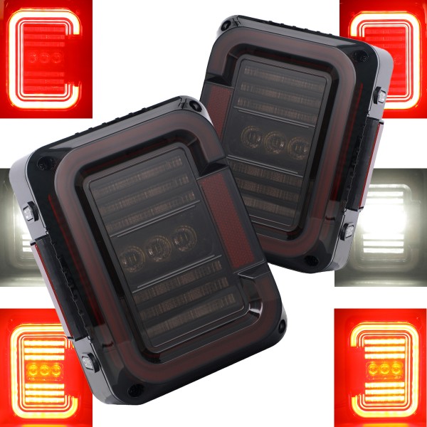 LED Tail Lights for Jeep Wrangler JK JKU 2007-2018, Unique"C" Shaped Design Smoked Lens, 20W Reverse Lights, Built-in EMC, DOT Compliant, 2 PCS