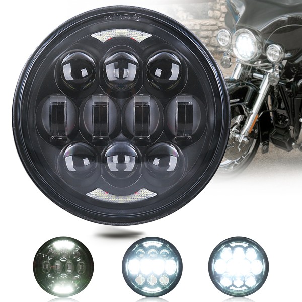 5.75 Inch Led Headlight 80W DOT Approved for Harley 5-3/4 Inch Round Headlight with DRL Low Beam and High Beam for Harley Dyna Sportster Iron 883 Street Rod Softail Motorcycle - 1PCS, Black