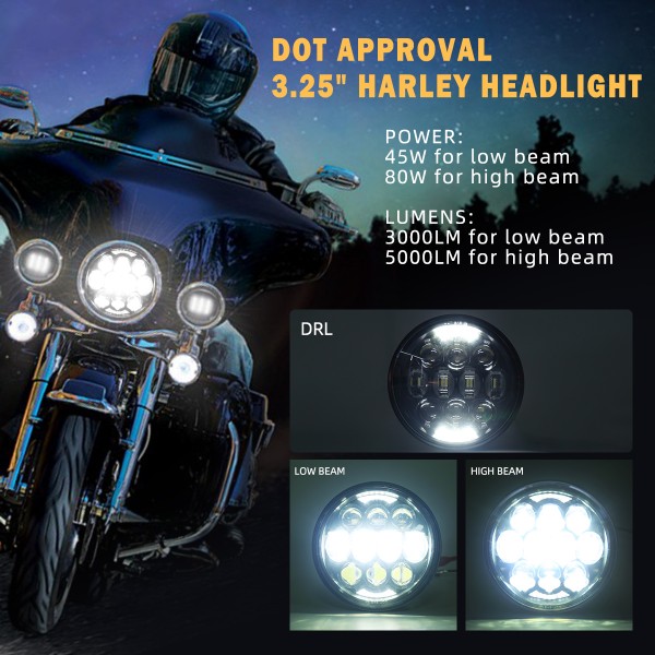 5.75 Inch Led Headlight 80W DOT Approved for Harley 5-3/4 Inch Round Headlight with DRL Low Beam and High Beam for Harley Dyna Sportster Iron 883 Street Rod Softail Motorcycle - 1PCS, Black