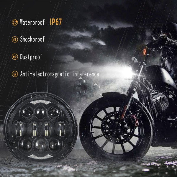 5.75 Inch Led Headlight 80W DOT Approved for Harley 5-3/4 Inch Round Headlight with DRL Low Beam and High Beam for Harley Dyna Sportster Iron 883 Street Rod Softail Motorcycle - 1PCS, Black