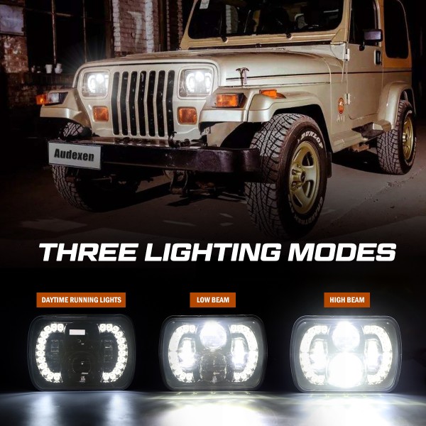 120W 5x7 7x6 LED Headlights Fit for Jeep Wrangler YJ Cherokee XJ, Any Model for 5x7 Headlamps, Unique “Diamond” Design for DRL, DOT Compliant, 2 PCS