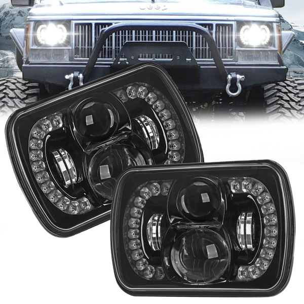 120W 5x7 7x6 LED Headlights Fit for Jeep Wrangler YJ Cherokee XJ, Any Model for 5x7 Headlamps, Unique “Diamond” Design for DRL, DOT Compliant, 2 PCS