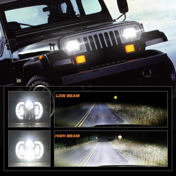 120W 5x7 7x6 LED Headlights Fit for Jeep Wrangler YJ Cherokee XJ, Any Model for 5x7 Headlamps, Unique “Diamond” Design for DRL, DOT Compliant, 2 PCS