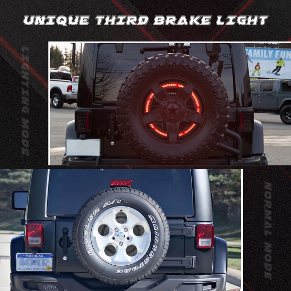 Third Brake Light, Spare Tire Wheel Light for Jeep Wrangler JK JKU 2007-2018 and Jeep Wrangler YJ TJ LJ 1987-2018, Cool Decoration Red Brake Lights for Jeep