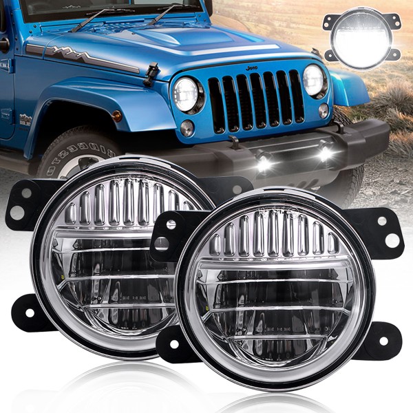 4 Inch Led Fog Lights, Smiley Design Front Bumper Replacements Foglights for Jeep Wrangler JK JKU TJ CJ LJ Freedom Edition 2007-2018 Fog Lamps, DOT Compliant