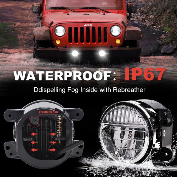 4 Inch Led Fog Lights, Smiley Design Front Bumper Replacements Foglights for Jeep Wrangler JK JKU TJ CJ LJ Freedom Edition 2007-2018 Fog Lamps, DOT Compliant