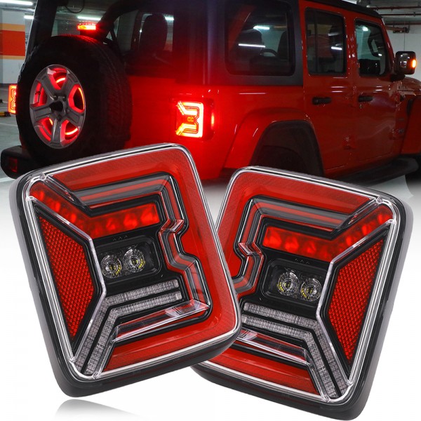 LED Tail Lights for Jeep Wrangler JL 2018-2020, 20W Reverse Lights, Built-in EMC, Unique"C" Shaped Design, DOT Compliant, Clear Lens, 2 PCS