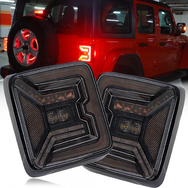 LED Tail Lights for Jeep Wrangler JL 2018-2020, 20W Reverse Lights, Built-in EMC, Unique"C" Shaped Design, DOT Compliant, Black Lens, 2 PCS