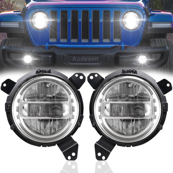 Jeep JL Headlights = Jeep 7 Inch Headlights + JL Headlight Mounting Bracket Adapters for Jeep Wrangler JL JLU Sahara Rubicon Sport 2018-2020, DOT Approved, 2PCS, Silver