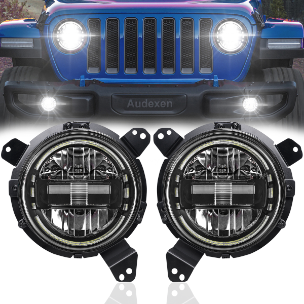 Jeep JL Headlights = Jeep 7 Inch Headlights + JL Headlight Mounting Bracket Adapters for Jeep Wrangler JL JLU Sahara Rubicon Sport 2018-2020, DOT Approved, 2PCS, Black