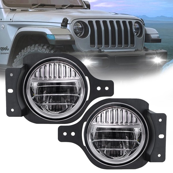 4 Inch Led Fog Lights with Bracket, Smiley Design Front Bumper Replacements Foglights for Jeep Wrangler JL 2018-2020 Fog Lamps, DOT Compliant