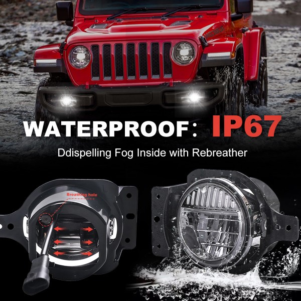 4 Inch Led Fog Lights with Bracket, Smiley Design Front Bumper Replacements Foglights for Jeep Wrangler JL 2018-2020 Fog Lamps, DOT Compliant
