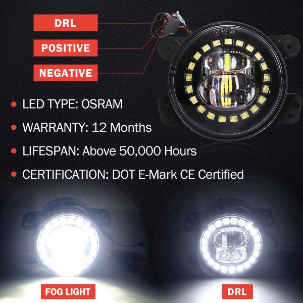 7 Inch Led Headlights with DRL High Low Beam + 4 Inch Cree Led Fog Lights with Halo Ring/Fog Light Projector for Jeep Wrangler JK JKU TJ LJ 1997-2018, 2 Year Warranty, 2020 Exclusive Patent, Chrome