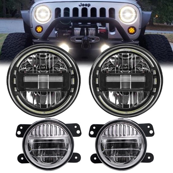7 Inch Black LED Headlights with DRL High Low Beam...
