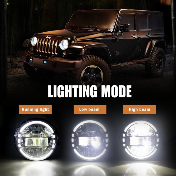 7 Inch Black LED Headlights with DRL High Low Beam + 4 Inch Smiley Design Cree LED Fog Lights for Jeep Wrangler JK JKU TJ LJ 1997-2018, 2 Year Warranty, 2020 Exclusive Patent