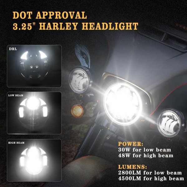 5-3/4 Inch Round Headlight, 5.75 Inch Led Headlight with DRL Low High Beam for Harley Motorcycle with 5.75” LED Headlamp Kit - Black, 1PCS