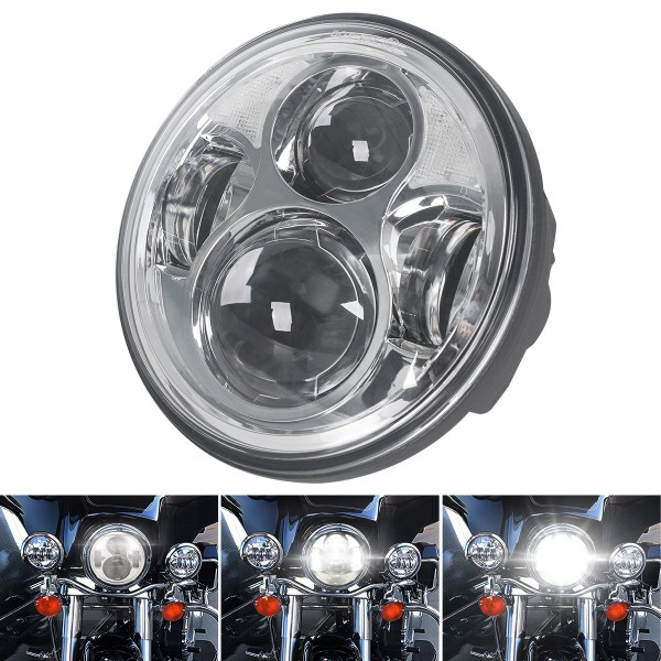 5-3/4 Inch Round Headlight, 5.75 Inch Led Headlight with DRL Low High Beam for Harley Motorcycle with 5.75” LED Headlamp Kit - Chrome, 1PCS
