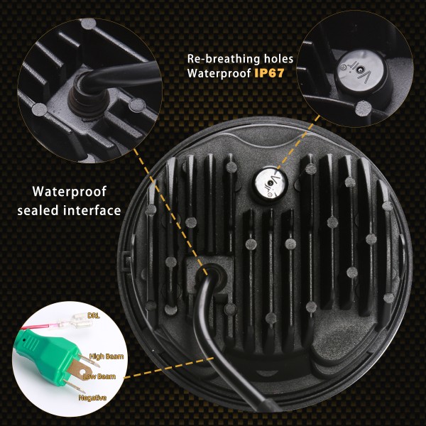 5-3/4 Inch Round Headlight, 5.75 Inch Led Headlight with DRL Low High Beam for Harley Motorcycle with 5.75” LED Headlamp Kit - Chrome, 1PCS