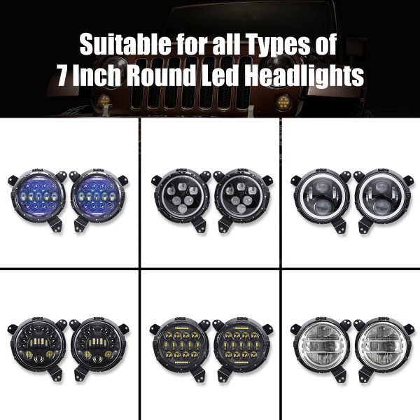 Jeep Headlight Mounting Bracket Aluminium Alloy Omni-directional Adjustment 7 Inch Headlight Bracket Replacement for 2018-2020 Jeep Wrangler JL JLU and All Types of 7 Inch Round Headlights (Black)